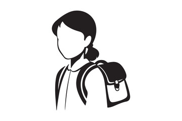 Simple line drawing of a student with a backpack