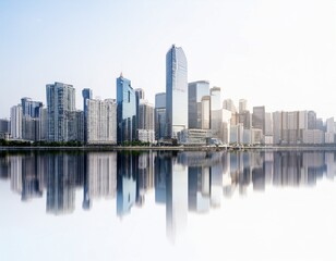 Obraz premium a city skyline with a reflection in the water white background
