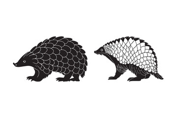 Fototapeta premium Two stylized pangolins side by side in black and white