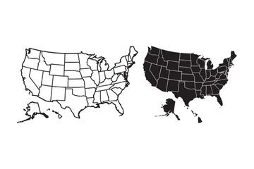 United states map outline and filled silhouette