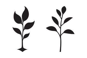 Simple black silhouette of two delicate leafy branches