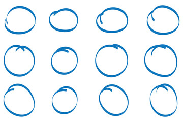 Hand drawn circle highlighter line sketch set. Vector marker circular lines, doodle round circles for message note mark design element. EPS 10