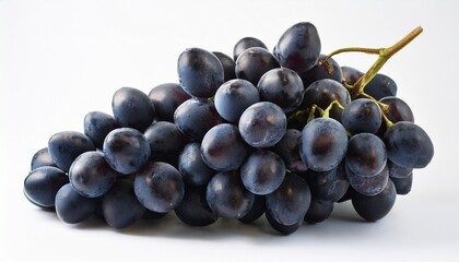 a cluster of dark grapes against a white background white background