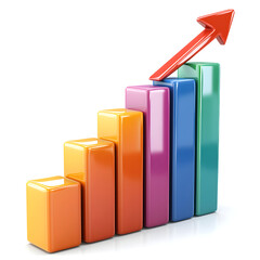 3D Colorful Bar Graph with Upward Arrow Symbolizing Growth