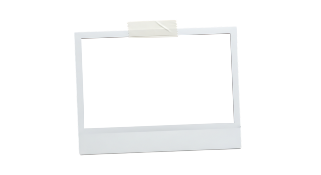Blank polaroid frame with tape isolated on transparent background, perfect for your memories moments