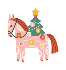 Christmas horse carrying fir tree