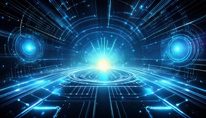 blue spark glowing in a futuristic digital interface representing innovation