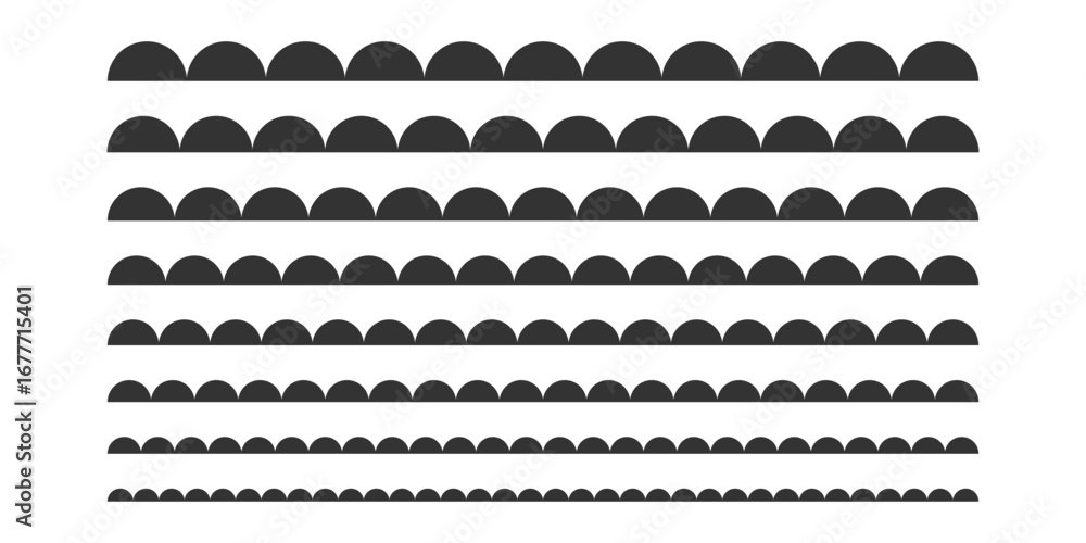 Poster scalloped edge border line. seamless divider. vector monochrome decorative element for graphic desig