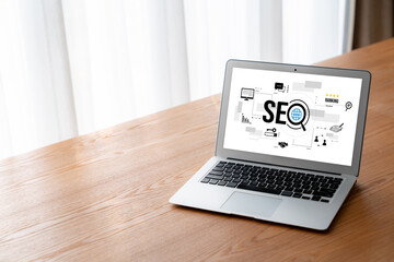 SEO search engine optimization for modish e-commerce and online retail business showing on computer...