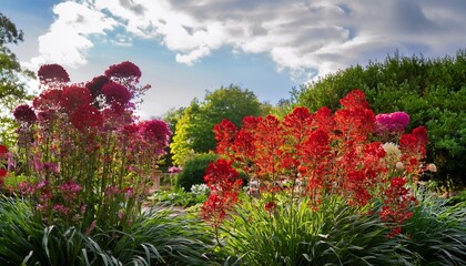 Fototapeta premium blooming flora and red flowers thrive in a vibrant summer garden showcasing nature s colorful growth