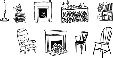 Cozy Home Furnishings Sketches – Hand Drawn Interior Design Elements