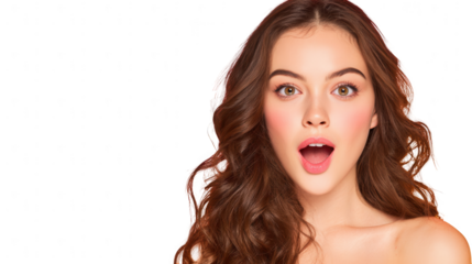 Young woman with surprised expression, open mouth, isolated on transparent background