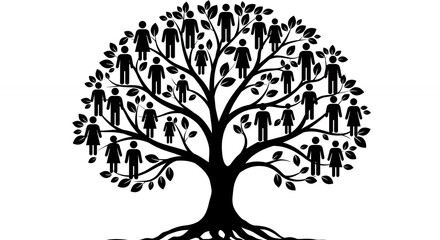 Simple black and white family tree illustration