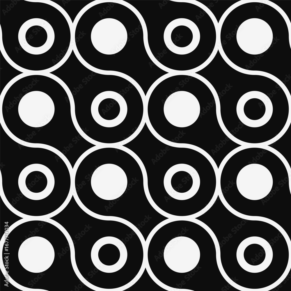 Poster seamless abstract pattern with white circles on black background
