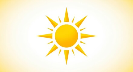 Fototapeta premium Bright Yellow Stylized Sun Graphic with Geometric Rays Shining on a White Background