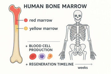Human Bone Marrow Illustration: Red, Yellow Marrow, Blood Cell Production and Regeneration Timeline [Illustration]