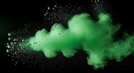 Green smoke cloud explosion on black background.