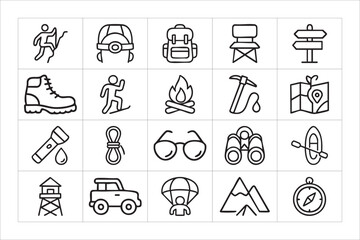Collection of outdoor adventure and camping icons
