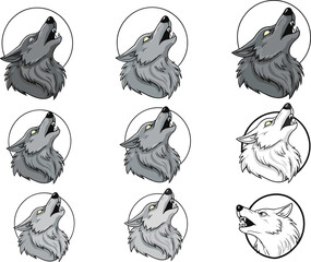 Cartoon howling wolves, wild animal illustration, wolf head art, forest predator drawing, wildlife design, nature character, fantasy artwork