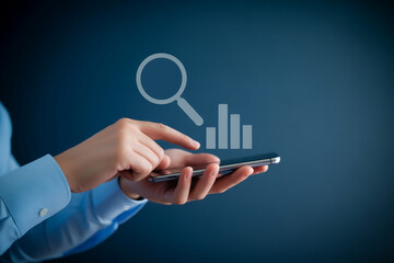 Mobile Business Intelligence Concept with Smartphone Data Visualization and Digital Analytics Icons for Real-Time Performance Tracking