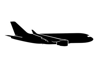 Black Airplane Silhouette Graphic Icon Isolated on White Background for Travel and Aviation Design