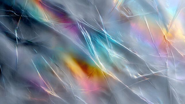 Glowing abstract pastel holographic light with smoot textures and faint scratc patterns, creating a dynaic effect.