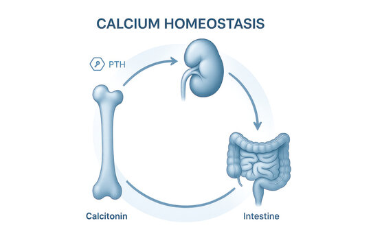 Calcium Homeostasis Illustration: Bone, Kidney, Intestine, Hormones [Illustration]