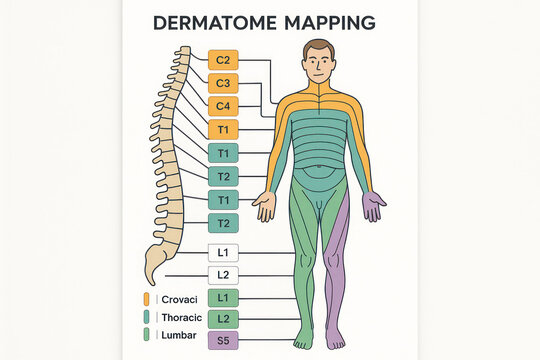 Dermatome Mapping Illustration: Human Body and Spinal Nerves Diagram [Illustration]