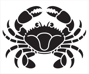 Silhouette of a crab with claws raised, vector marine illustration representing sea life, ocean creature, crustacean, seafood, zodiac Cancer, beach, summer, fishing, aquatic biology, and marine ecosys