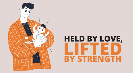 Vector illustration of father holding child, symbolizing protection, guidance, and emotional connection