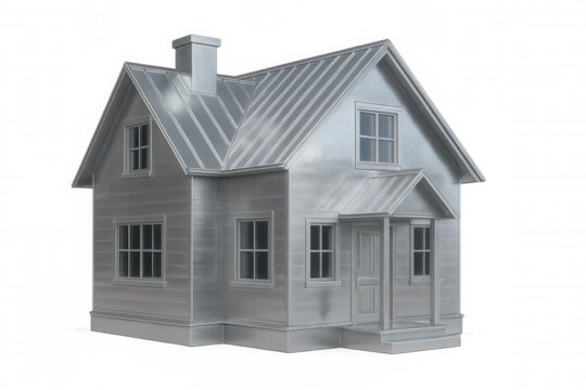 Metallic house model on a transparent background, symbolizing strength, durability, and the enduring value of homeownership