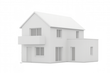 White modern house with balcony and transparent background, perfect for architectural visualization and real estate projects