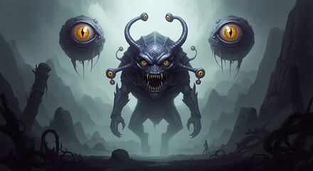 Menacing Alien Monster with Floating Eyes.