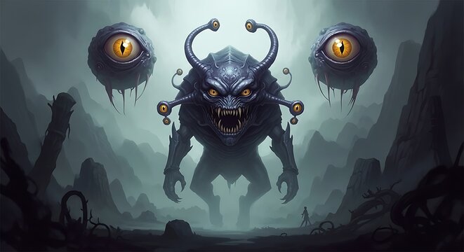 Menacing Alien Monster with Floating Eyes.