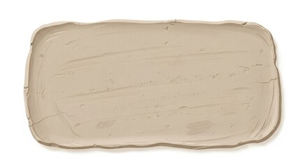 Textured Beige Clay Plaque with Organic Cracks Isolated on White Background