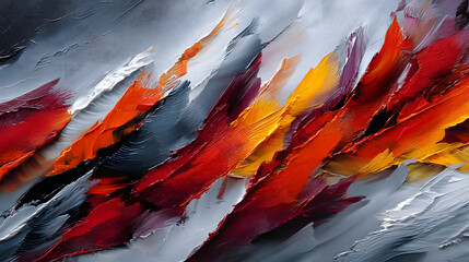 An abstract masterpiece feturing jagged brushstrokesand sharp contrasts in colrs, creating a dramatic viual of intense emotion andenergy.