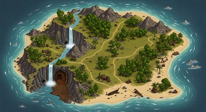 Fantasy Adventure Island Map for Games.