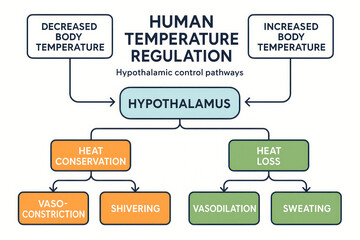 Human Temperature Regulation Diagram: Hypothalamic Control Pathways, Illustration