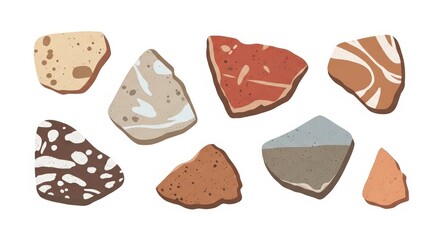 Abstract Terrazzo Stone Shapes in Earthy Colors Modern Graphic Illustration on White Background