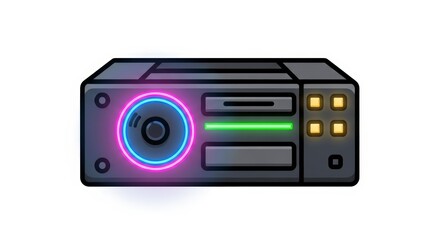 Fototapeta premium Retro Electronic Device with Glowing Neon Lights on White Background