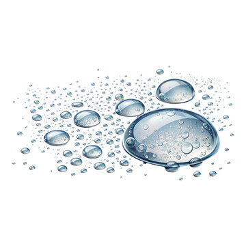 A close up of many water droplets of varying sizes on a black surface with reflections visible