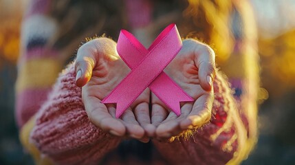 Pink ribbon breast cancer awareness month support hope charity disease prevention October campaign