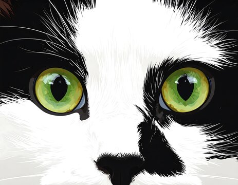 Close-up of a black and white cat's face (1)