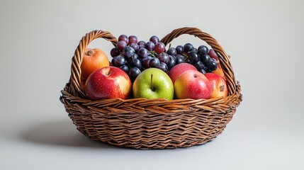 Fresh fruit basket with apples and grapes healthy eating and organic food still life photography image
