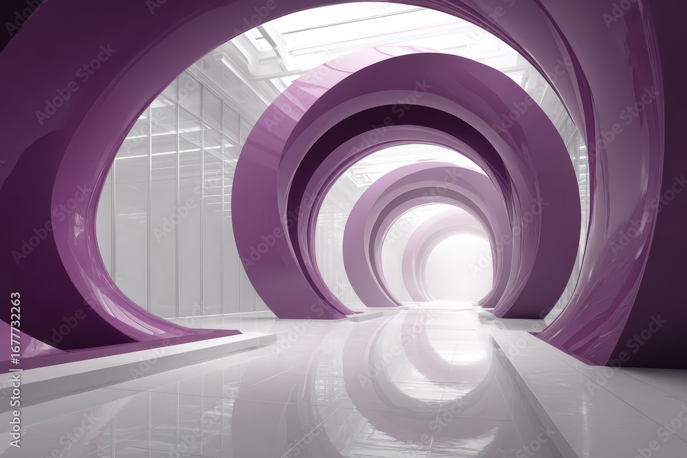 Poster futuristic architecture featuring a bright, circular corridor with light shining through, creating a