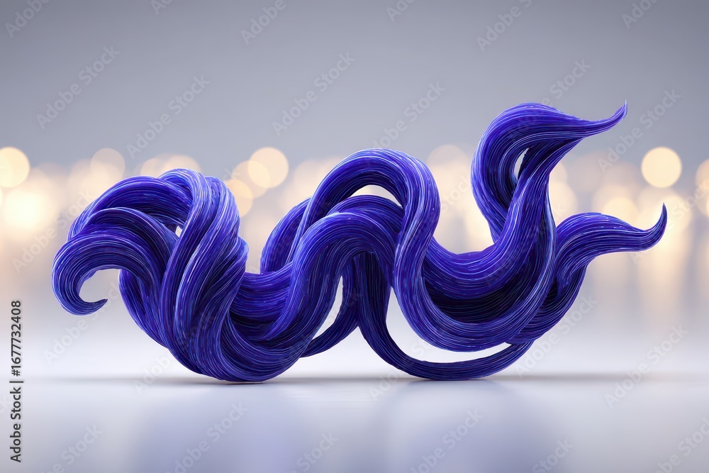 Poster a captivating 3d rendering of a flowing blue abstract form, resembling a vibrant wave, set against a