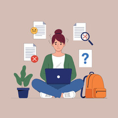 Overwhelmed Woman Working on Laptop