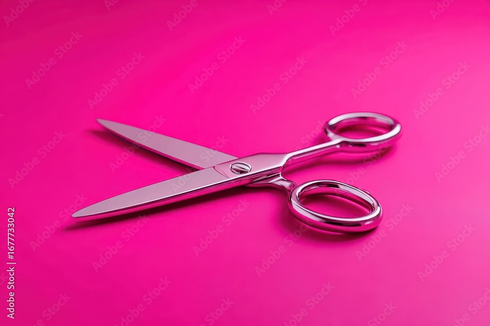 Aufkleber a set of silver scissors positioned on a vibrant pink background, creating a striking contrast in co
