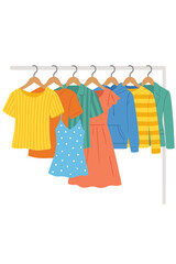 In the boutique, vibrant garments hang on racks, showcasing a stylish assortment of apparel that embodies the retail fashion concept, offering a wide range of colors and designs that highlight