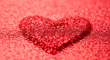 Bright red glitter texture with a heart shape